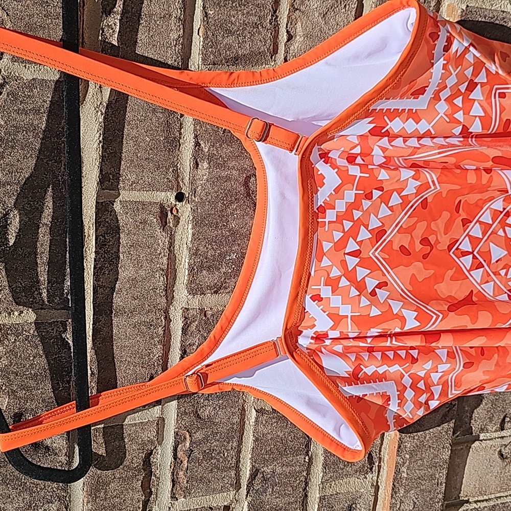 Orange Tropical Swim Short Tank Top Tankini Boy Short Bathing Suit Set XXL - Picture 4 of 13